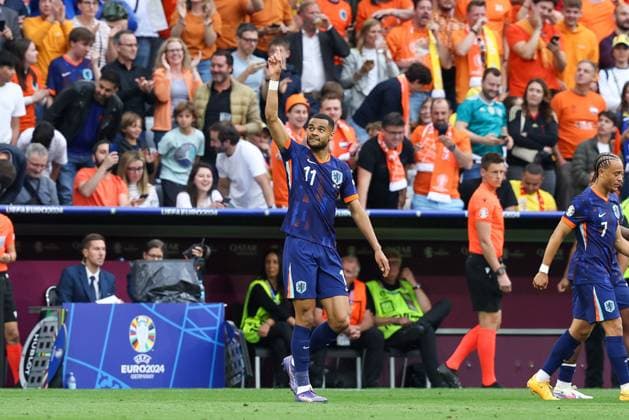 Goal celebration by Cody Gakpo 11 Netherlands to 0 1, Romania vs Netherlands, Football, UEFA Euro 2024, Round of 16, M43, 02 07 2024 Munich Bavaria Germany Copyright: xkolbert-press ChristianxKolbertx