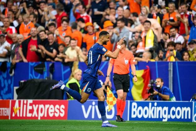 MUENCHEN, GERMANY - 2 JULY, 2024: Cody Gakpo, The football match of EURO 2024 Romania vs. Netherlands at Alianz Arena  Copyright: xVITALIIxKLIUIEVx
