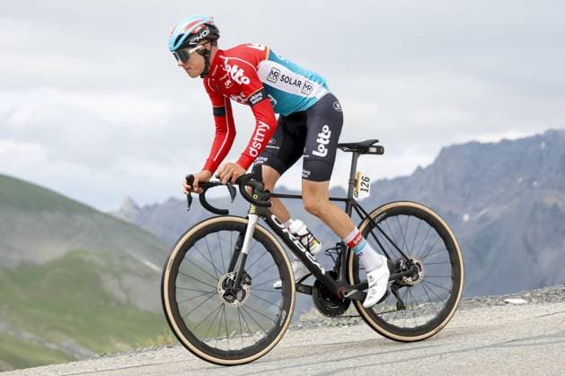Belgian Maxim Van Gils of Lotto Dstny pictured in action during stage 4 of the 2024 Tour de France cycling race, from Pinerolo, Italy to Valloire, France (139,6 km) on Tuesday 02 July 2024. The 111th edition of the Tour de France starts on Saturday 29 June and will finish in Nice, France on 21 July. POOL JANxDExMEULENEIR  x95718905x