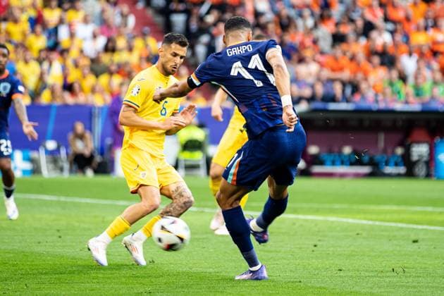 Goal for the Netherlands 1 0 by Cody Gakpo Netherlands, 11 cheers in team GER, Romania ROM vs Netherlands NED , European Football Championship, UEFA EURO 2024, Round of 16, 02 07 2024 GER, Romania ROM vs Netherlands NED , European Football Championship, UEFA EURO 2024, Round of 16, 02 07 2024 Munich Copyright: xEibner-Pressefoto RogerxBuerkex EP