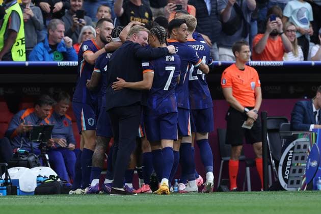 Soccer UEFA EURO 2024 Round of 16 Romania Netherlands on 02 07 2024 at Munich Football Arena in Munich Goal celebration to 0 1 by Cody Gakpo Netherlands xMSx