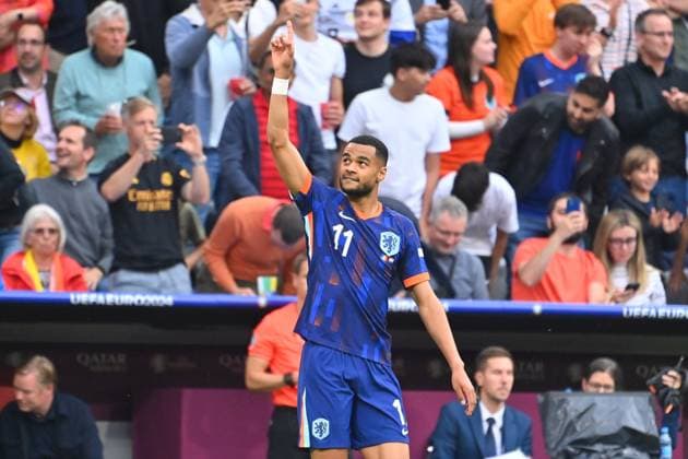 Goal celebration around Codi GAKPO NED znach goal by 1 0, action,jubilation,joy,enthusiasm, round of 16 Romania ROU Netherlands NED on 02 07 2024, Football Arena Munich Football UEFA EURO 2024 GERMANY from 14 06 2024 14 07 2024