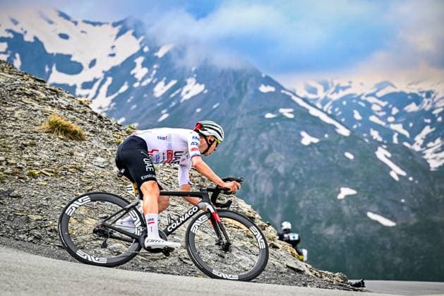 Slovenian Tadej Pogacar of UAE Team Emirates pictured in action during stage 4 of the 2024 Tour de France cycling race, from Pinerolo, Italy to Valloire, France (139,6 km) on Tuesday 02 July 2024. The 111th edition of the Tour de France starts on Saturday 29 June and will finish in Nice, France on 21 July. JASPERxJACOBS  x95724257x