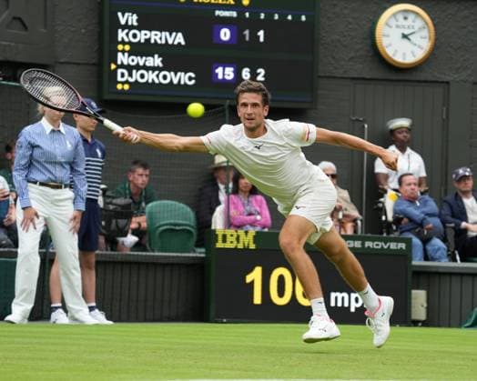 Lawn Tennis - 2024 Wimbledon Championship - Vic Kopriva (CZE) v Novak Djokovic (SRB) - All England Lawn Tennis & Croquet Club - Tuesday 2nd July 2024 Vic Kopriva (CZE) 