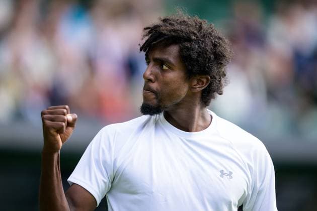 240702 Elias Ymer of Sweden celebrates as he competes in a first round singles match during day 2 of Wimbledon on July 2, 2024 in London Photo Jesper Zerman BILDBYRAN kod JZ JZ0548 tennis wimbledon aeltc day 2 bbeng jubel  Copyright: JESPERxZERMAN BB240702JZ050