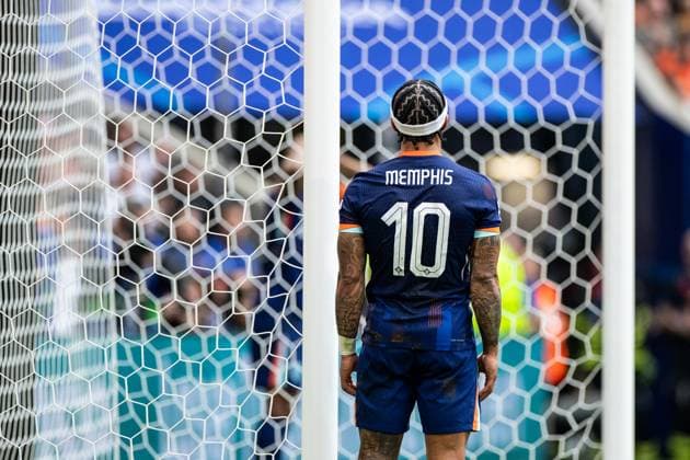 UEFA EURO 2024 Romania Netherlands 02 07 2024 Memphis Depay Netherlands, 10 with emotion in goal UEFA EURO 2024 Romania Netherlands Munich Football Arena, Munich 02 07 2024 Copyright: xBEAUTIFULxSPORTS Buriakovx