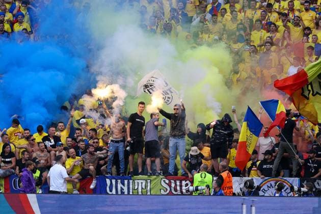 Romanian Ultras with Bengalo, Romania vs Netherlands, Football, UEFA Euro 2024, Round of 16, M43, 02 07 2024 Munich Bavaria Germany Copyright: xkolbert-press ChristianxKolbertx