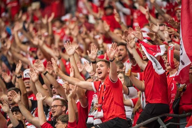 SOCCER - UEFA EURO, EM, Europameisterschaft,Fussball 2024 LEIPZIG,GERMANY,02.JUL.24 - SOCCER -UEFA EURO 2024, round of 16, Austria vs Turkey. Image shows a feature with fans of AUT.  GEPAxpictures xJohannesxFriedl