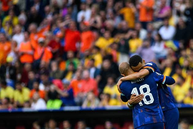 MUENCHEN, GERMANY - 2 JULY, 2024: Donyell Malen, Cody Gakpo, The football match of EURO 2024 Romania vs. Netherlands at Alianz Arena  Copyright: xVITALIIxKLIUIEVx