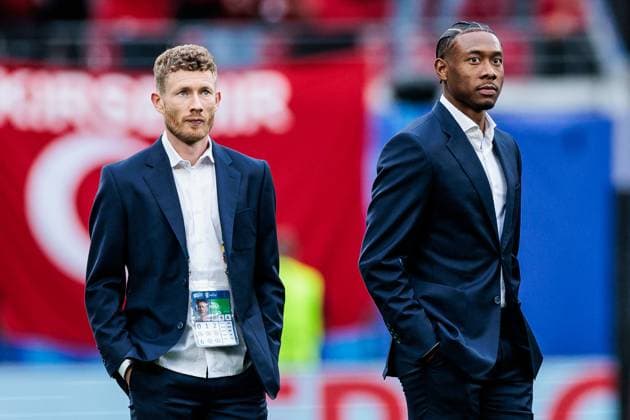 UEFA EURO 2024 Austria Turkey 02 07 2024 Florian Kainz Austria, 17 , David Alaba Austria during the pitch inspection UEFA EURO 2024 Austria Turkey Leipzig Stadium, Leipzig on 02 07 2024 Copyright: xBEAUTIFULxSPORTS Wunderlx