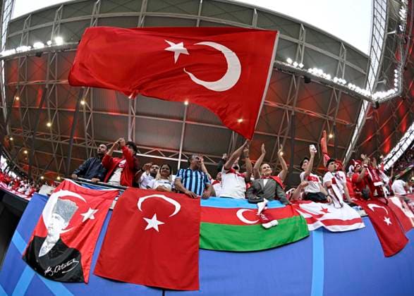 02 07 2024, Football UEFA EURO 2024, Round of 16, Austria Turkey, in the RB Arena Leipzig, Turkish fans celebrate in the stadium