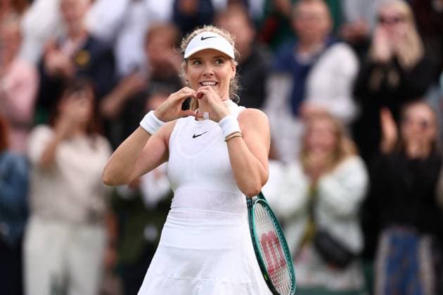 2nd July 2024; All England Lawn Tennis and Croquet Club, London, England; Wimbledon Tennis Tournament, Day 2; Katie Boulter (GBR) celebrates after she wins her first round match against Tatjana Maria (GER)  ActionPlus12662711 ShaunxBrooks