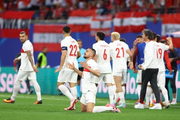 Merih Demiral of Türkiye celebrates their goal to make it 1-0 Austria v Turkiye, UEFA European Championship, EM, Europameisterschaft 2024, Round of 16, Football, Leipzig Stadium, Leipzig, Germany - 02 Jul 2024 EDITORIAL USE ONLY No use with unauthorised audio, video, data, fixture lists, club league logos or live services. Online in-match use limited to 120 images, no video emulation. No use in betting, games or single club league player publications. Copyright: xKieranxMcManus Shutterstockx 14566650w