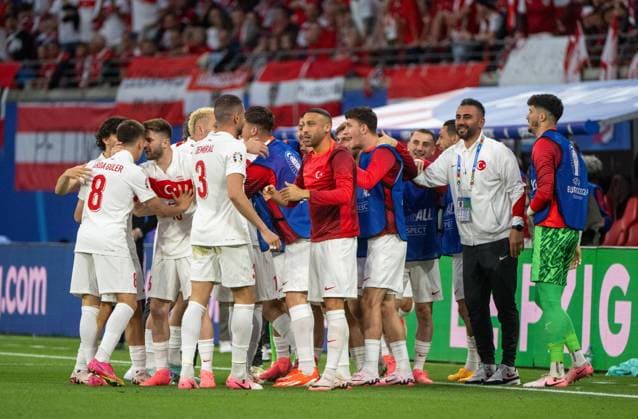 Football, men, season 2023 24, UEFA Euro EM 2024, round of 16 in Leipzig, Austria Turkey, Turkish cheers after goal to 0 1 by Merih Demiral Turkey , 02 07 2024, Copyright: xMatthiasxKochx