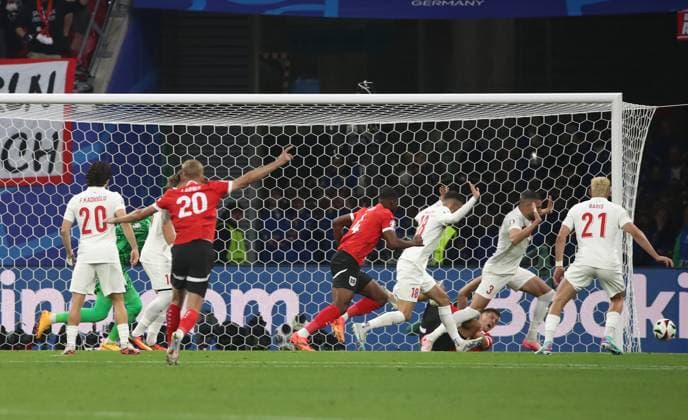02 07 2024, xtgx, European Football Championship 2024 1 8 Final, Austria Turkey emspor, v l Kevin Danso Austria , Mert Günok Turkey Turkey , Merih Demiral Turkey Turkey , Baris Alper Yilmaz Turkey Turkey , UEFA REGULATIONS PROHIBIT ANY USE OF PHOTOGRAPHS as IMAGE SEQUENCES and or QUASI VIDEO Leipzig