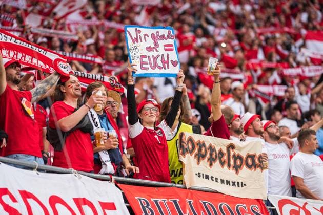 SOCCER - UEFA EURO, EM, Europameisterschaft,Fussball 2024 LEIPZIG,GERMANY,02.JUL.24 - SOCCER -UEFA EURO 2024, round of 16, Austria vs Turkey. Image shows a feature with fans of AUT.  GEPAxpictures xJohannesxFriedl