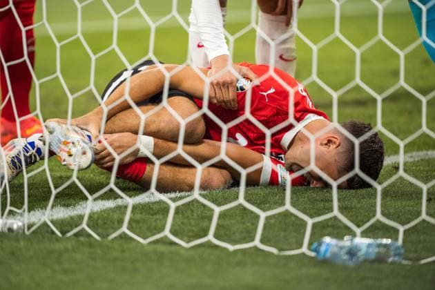 SOCCER - UEFA EURO, EM, Europameisterschaft,Fussball 2024 LEIPZIG,GERMANY,02.JUL.24 - SOCCER -UEFA EURO 2024, round of 16, Austria vs Turkey. Image shows the injury of Christoph Baumgartner (AUT).  GEPAxpictures xJohannesxFriedl
