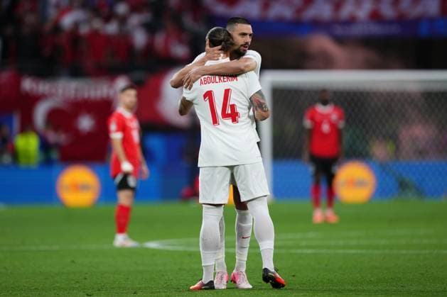 GER: Austria v Turkiye. UEFA EURO, EM, Europameisterschaft,Fussball 2024 Merih Demiral of Turkiye celebrates the 0-1wiht Abdulkerim Barcakci during the UEFA Euro 2024 match between Austria and Turkiye, Round of 16, played at Red Bull Arena Stadium on July 2, 2024 in Leipzig, Germany. kpng Copyright: xBaguxBlancox xPRESSINPHOTOx PS_240702_AUS_TUR_013