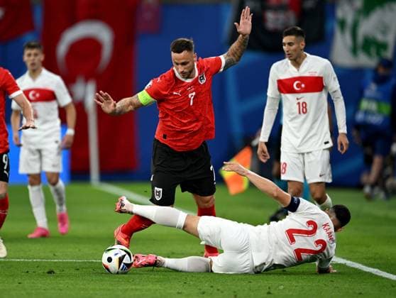 Football Euro 2024 Round of 16 02 07 2024 Austria Turkey Marko Arnautovic left, Austria vs Kaan Ayhan right, Turkey