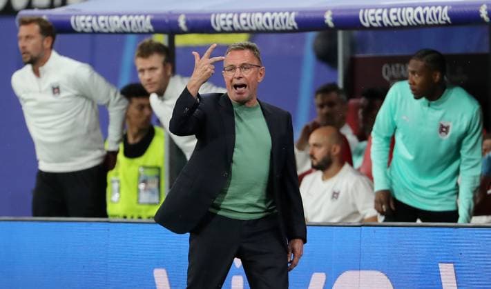 Coach Ralf Rangnick pointing, gesticulating action upper body Sport Football Soccer European Championship Euro 2024 European Championship Men Season 2023 2024 02 07 2024 Austria AUT vs Turkey TUR in Leipzig DFL regulations prohibit any use of photographs as image sequences and or quasi video