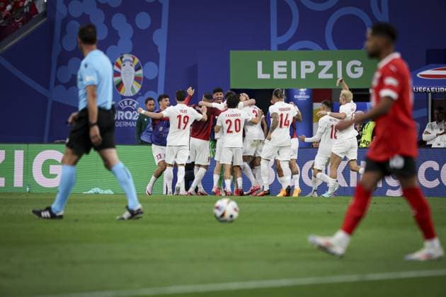 Joie des joueurs de Turquie apres le but de Merih Demiral 3 FOOTBALL : Turquie vs Autriche- Euro 2024 round of 16 - Red Bull Arena in Leipzig - 02-07-2024 ElyxandroCegarra Panoramic 