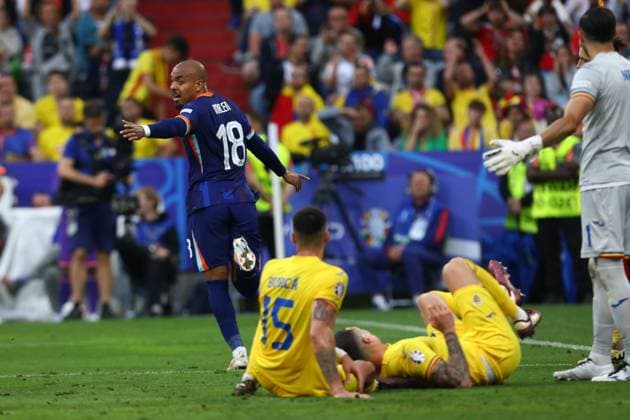 July 2, 2024, Munich, Bavaria, Germany: DONYELL MALEN 18 of Team Netherlands celebrates scoring his side s second goal in the UEFA EURO, EM, Europameisterschaft,Fussball 2024 Round of 16 between ROMANIA and NETHERLANDS at Allianz Arena in Munich, Germany Munich Germany - ZUMAc179 20240702_zep_c179_079 Copyright: xMickaelxChavetx