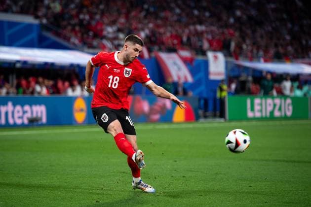 Romano Schmid Austria, 18 on the ball, GER, Austria AUT vs Tuerkiye TUR , European Football Championship, UEFA EURO 2024, Round of 16, 02 07 2024 GER, Austria AUT vs Tuerkiye TUR , European Football Championship, UEFA EURO 2024, Round of 16, 02 07 2024 Leipzig Copyright: xEibner-Pressefoto Memmlerx EP_MMR
