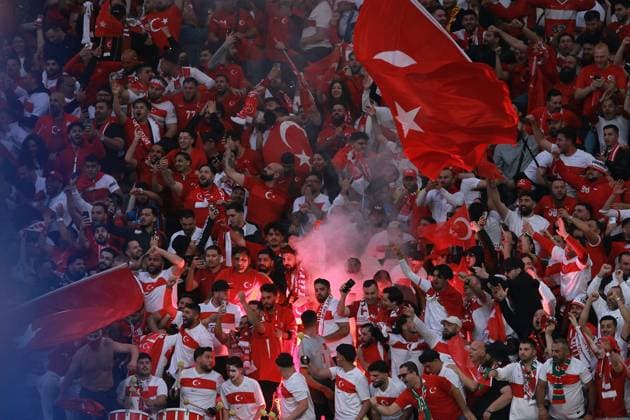 Leipzig, Saxony, Germany, 02 07 2024 Red Bull Arena European Football Championship 2024, round of 16, Austria Turkey Turkish fans set off pyrotechnics after Merih Demiral scores 1-0 Copyright: xdtsxNachrichtenagenturx dts_42945
