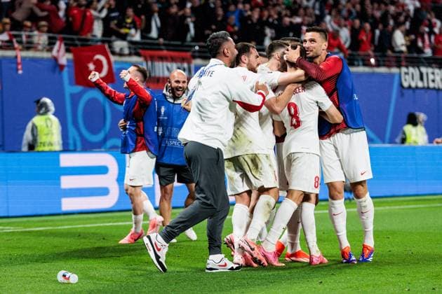 UEFA EURO 2024 Austria Turkey 02 07 2024 Cheers for 0 2 by Merih Demiral Turkey, 3 UEFA EURO 2024 Austria Turkey Leipzig Stadium, Leipzig on 02 07 2024 Copyright: xBEAUTIFULxSPORTS Wunderlx