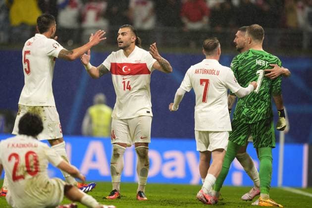 Turkys players celebration during the Euro 2024 soccer match between Austria and Turkey at the Red Bull Arena -Round of 16, Leipzig, Germany - Tuesday July 02, 2024. - Soccer .  Copyright: xFabioxFerrari LaPressex