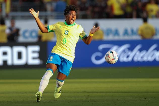 Brasilien gegen Kolumbien Copa America 02 Juli 2024 Santa Clara California, Copa America USA, Brasilien gegen Kolumbien Endrick von Brasilien reagiert Foto von Mark Leech Santa Clara California USA  Copyright: xMarkxLeechxOffside