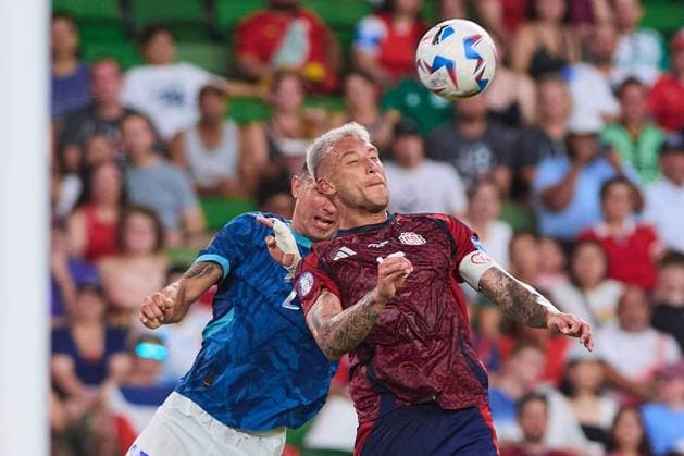 RECORD DATE NOT STATED Copa America USA 2024 Costa Rica vs Paraguay Gustavo Velazquez (L) of Paraguay fights for the ball with Francisco Calvo (L) of Costa Rica during the game between Costa Rica and Paraguay as part of the CONMEBOL Copa America USA 2024 group D, at Q2 Stadium, on July 02, 2024 in Austin, Texas, United States. AUSTIN TEXAS UNITED STATES  Copyright: xJONATHANxDUENASx 20240702204530_CA_GD_2024_CRC_PAR_CALVO79