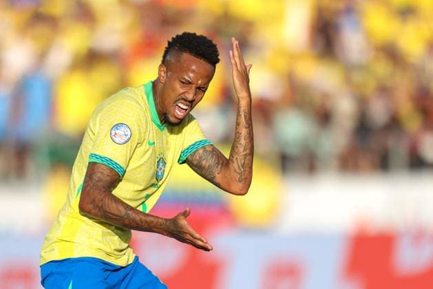 July 2, 2024, Santa Clara, Ca, UNITED STATES: Eder MilitoÂ£o of Brazil during a match against Colombia in Group D of the Copa America at the .LeviÃ¢â‚¬â ¢s Stadium in Santa Clara, California in the United States this Tuesday, July 2, 2024 Santa Clara UNITED STATES - ZUMAv122 20240702_aap_v122_060 Copyright: xWilliamxVolcovx