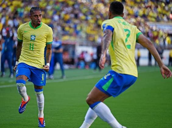 2nd July 2024: Levi s Stadium, Santa Clara, California,: Copa America Football 3rd round, Brazil versus Colombia: Raphinha of Brazil celebrates his teams goal  ActionPlus12663014 RodrigoxCaillaud