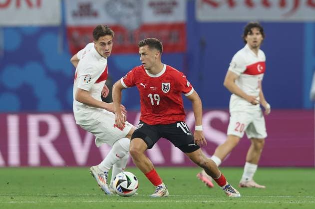 - Austria v Turkey, UEFA EURO, EM, Europameisterschaft,Fussball 2024, Round Of 16, Leipzig Football Stadium, Leipzig, Germany - 2nd July 2024. Christoph Baumgartner of Austria & Leipzig. - Austria v Turkey, UEFA Euro 2024, Round Of 16, Leipzig Football Stadium, Leipzig, Germany - 2nd July 2024. Leipzig Leipzig Football Stadium Germany Copyright: xDanxWeirx CP_Austria_Turkey_43