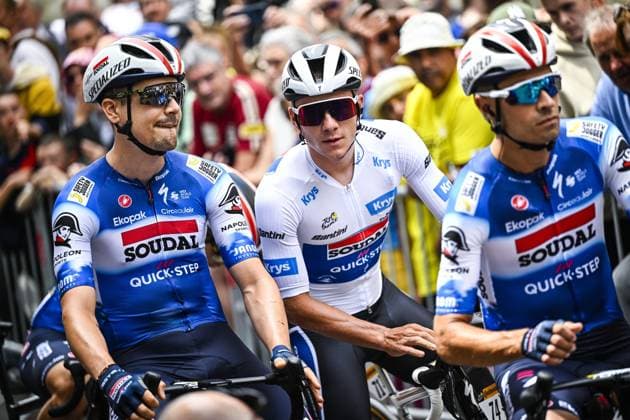 Belgian Remco Evenepoel of Soudal Quick-Step pictured at the start of stage 5 of the 2024 Tour de France cycling race, from Saint-Jean-de-Maurienne to Saint-Vulbas, France (177,4 km) on Wednesday 03 July 2024. The 111th edition of the Tour de France starts on Saturday 29 June and will finish in Nice, France on 21 July. JASPERxJACOBS  x95757134x