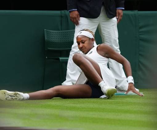Lawn Tennis - 2024 Wimbledon Championship - Anca Todoni (ROU) v Coco Gauff (USA) - All England Lawn Tennis & Croquet Club - Wednesday 3rd July 2024 Coco Gauff (USA) slips on the grass 