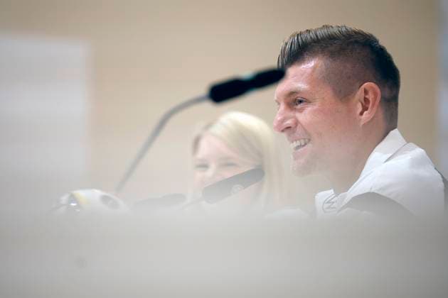 Germany s player Toni Kroos attends a press conference, PK, Pressekonferenz after a training session of the German team held in Herzogenaurach, Germany, 03 July 2024. Press conference of Toni Kroos !ACHTUNG: NUR REDAKTIONELLE NUTZUNG!  Copyright: xALBERTOxESTÉVEZx GRAF1166 20240703-55014047773_1