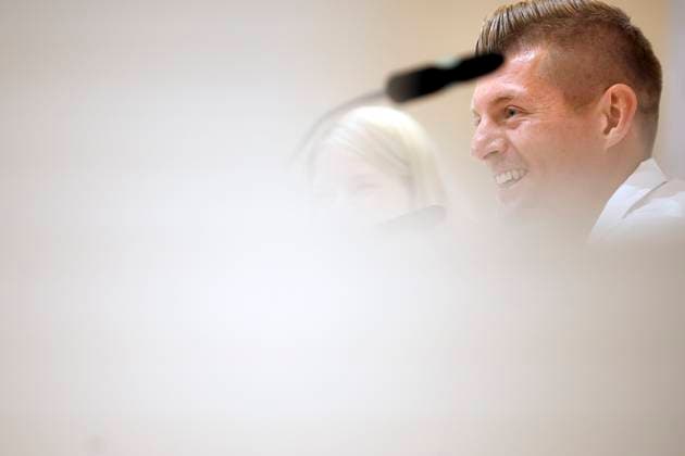 Germany s player Toni Kroos attends a press conference, PK, Pressekonferenz after a training session of the German team held in Herzogenaurach, Germany, 03 July 2024. Press conference of Toni Kroos !ACHTUNG: NUR REDAKTIONELLE NUTZUNG!  Copyright: xALBERTOxESTÉVEZx GRAF1158 20240703-55014047676007_1007