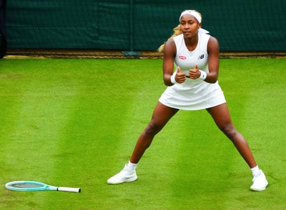 Coco Gauff gives the thumbs-up after losing her footing during her second round match Wimbledon Tennis Championships, Day 3, The All England Lawn Tennis and Croquet Club, London, UK - 03 Jul 2024  Copyright: xJavierxGarcia Shutterstockx 14568269bi