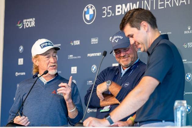 v l Miguel Angel Jimmenez, Thomas Bjoern in interview, BMW International Open 2024, Golf, 03 07 2024 Munich Bavaria Germany Copyright: xkolbert-press UlrichxGamelx