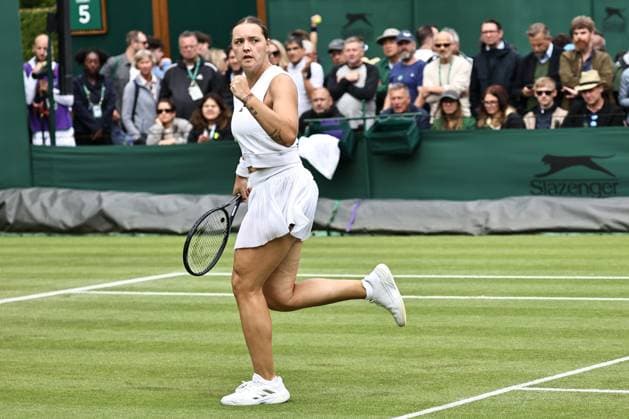 Jule Niemeier, GER, during rain delayed first round of 2024 All England Lawn Tennis Championships at Wimbledon, womens singles, London, 03 07 2024