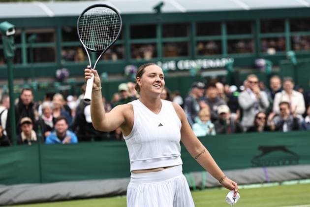 Jule Niemeier, GER, during rain delayed first round of 2024 All England Lawn Tennis Championships at Wimbledon, womens singles, London, 03 07 2024