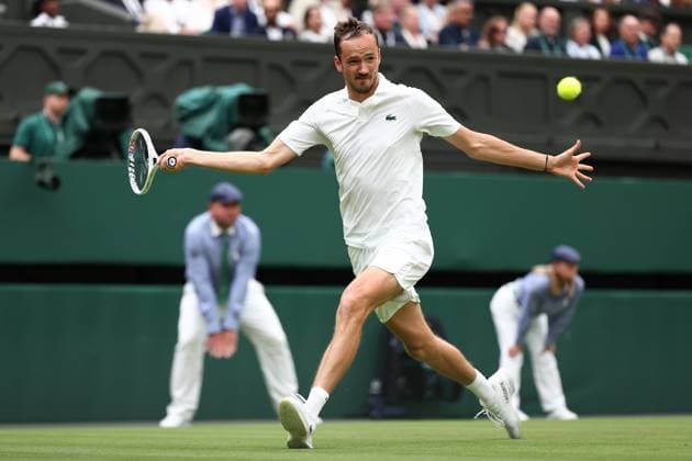 3rd July 2024; All England Lawn Tennis and Croquet Club, London, England; Wimbledon Tennis Tournament, Day 3; Danill Medvedev in action during his second round match against Alexandre Muller (FRA)  ActionPlus12663229 ShaunxBrooks
