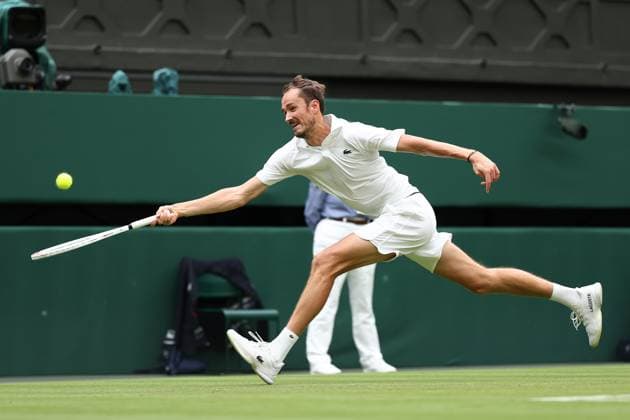 3rd July 2024; All England Lawn Tennis and Croquet Club, London, England; Wimbledon Tennis Tournament, Day 3; Danill Medvedev in action during his second round match against Alexandre Muller (FRA)  ActionPlus12663230 ShaunxBrooks