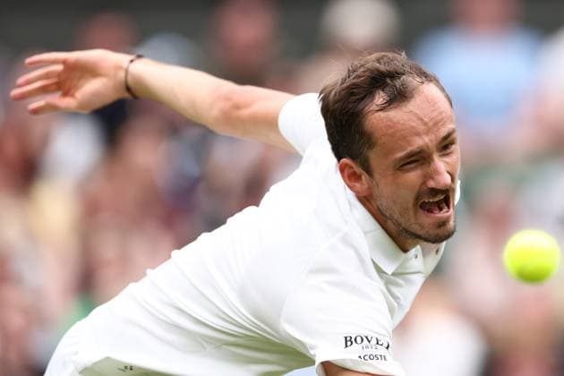 3rd July 2024; All England Lawn Tennis and Croquet Club, London, England; Wimbledon Tennis Tournament, Day 3; Danill Medvedev in action during his second round match against Alexandre Muller (FRA)  ActionPlus12663232 ShaunxBrooks