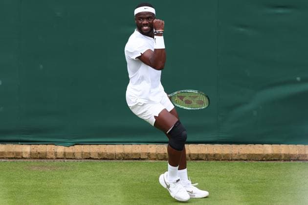 3rd July 2024; All England Lawn Tennis and Croquet Club, London, England; Wimbledon Tennis Tournament, Day 3; Frances Tiafoe (USA) celebrates after he wins the first set during his second round match against Borna Coric (CRO)  ActionPlus12663239 ShaunxBrooks