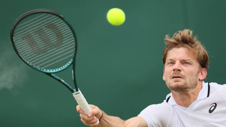Belgian David Goffin pictured in action during a tennis match against Czech Machac, in the first round of the men s singles competition of the 2024 Wimbledon grand slam tournament at the All England Tennis Club, in south-west London, Britain, Wednesday 03 July 2024. BENOITxDOPPAGNE  x95772370x