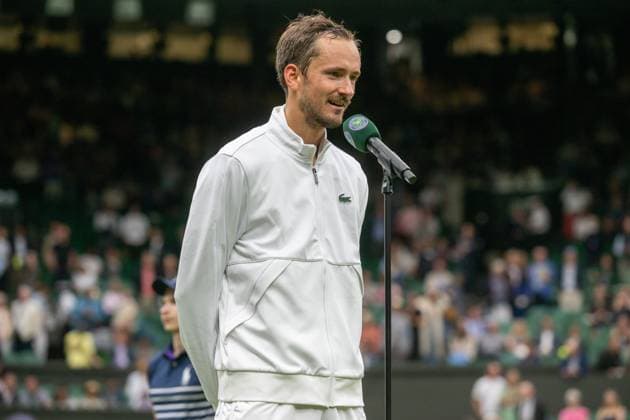 Daniil Medvedev of Russia beats Alexandre Muller of France in the second round of the Wimbledon tennis mens singles championships held at the All England Lawn Tennis & Croquet Club. . Featuring: Daniil Medvedev Where: London, London, United Kingdom When: 03 Jul 2024 Credit: Ray Tang Cover Images **STRICTLY EDITORIAL USE ONLY** EDITORIAL USE ONLY. RESTRICTED TO NEWSPAPERS BASED IN THE UK Copyright: xx coverimg53918721