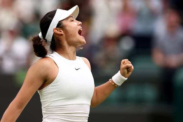 3rd July 2024; All England Lawn Tennis and Croquet Club, London, England; Wimbledon Tennis Tournament, Day 3; Emma Raducanu (GBR) celebrates after she won her second round match against Elise Mertens (BEL)  ActionPlus12663281 ShaunxBrooks